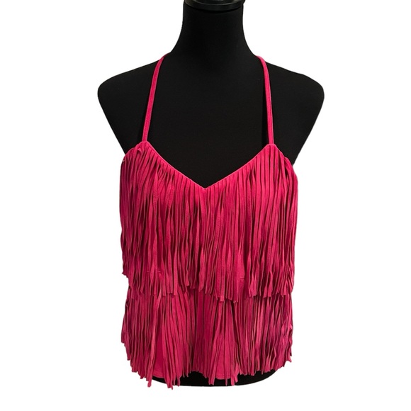 AS by DF XS pink fringe razorback top, EUC - Picture 2 of 4